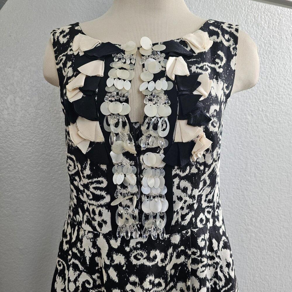 Nanette Laporte linen and silk black pattern dress size 8